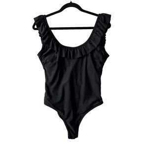 Sugar Coast Lolli Ruffle Low Back Black Cheeky Swimsuit Women's M Beach Resort